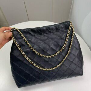 Tory Burch Fleming Soft Drawstring Tote Bag Black Gold OS
